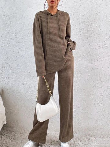 Drop Shoulder Hoodie & Rib Knit Pants Drop Shoulder Hoodie & Rib Knit Pants