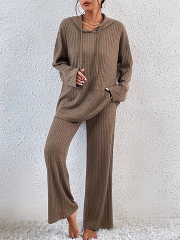 Drop Shoulder Hoodie & Rib Knit Pants Drop Shoulder Hoodie & Rib Knit Pants