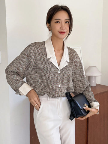 DAZY Allover Print Lapel Neck Drop Shoulder Shirt DAZY Allover Print Lapel Neck Drop Shoulder Shirt