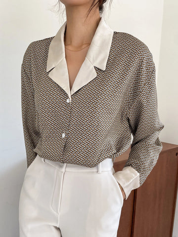 DAZY Allover Print Lapel Neck Drop Shoulder Shirt DAZY Allover Print Lapel Neck Drop Shoulder Shirt