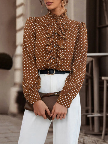 Polka Dot Ruffle Trim Shirt Polka Dot Ruffle Trim Shirt