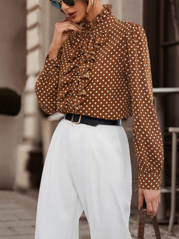 Polka Dot Ruffle Trim Shirt Polka Dot Ruffle Trim Shirt