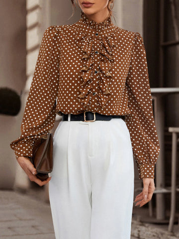 Polka Dot Ruffle Trim Shirt Polka Dot Ruffle Trim Shirt