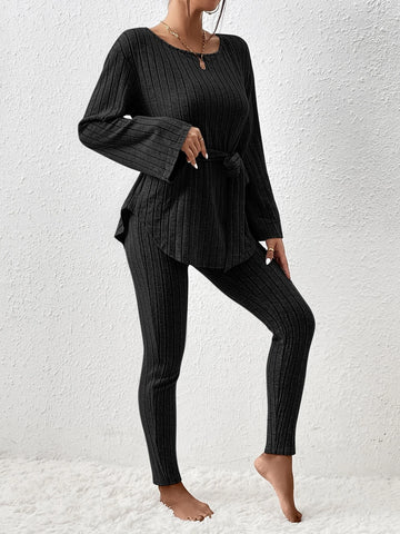 Ribbed Knit Belted Tee & Leggings Ribbed Knit Belted Tee & Leggings