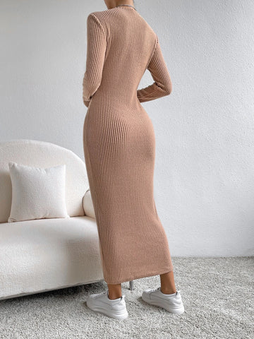 Felegant Solid V Neck Ribbed Knit Bodycon Dress Felegant Solid V Neck Ribbed Knit Bodycon Dress
