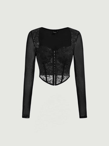 Hook and Eye Front Lace Crop Top. Hook and Eye Front Lace Crop Top.