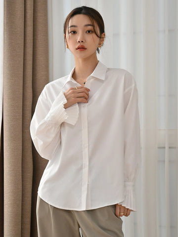 DAZY Pleated Cuff Drop Shoulder Shirt DAZY Pleated Cuff Drop Shoulder Shirt
