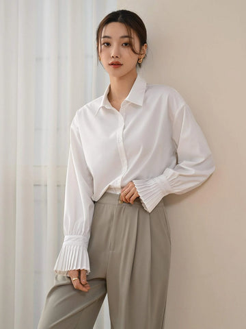 DAZY Pleated Cuff Drop Shoulder Shirt DAZY Pleated Cuff Drop Shoulder Shirt