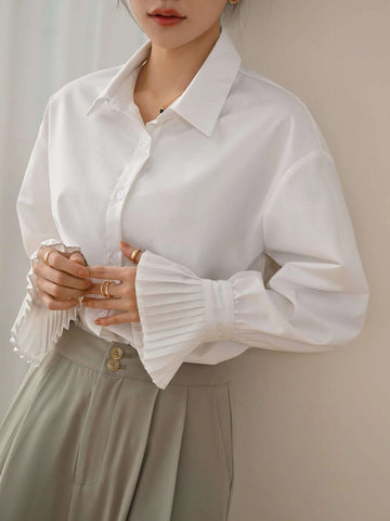 DAZY Pleated Cuff Drop Shoulder Shirt DAZY Pleated Cuff Drop Shoulder Shirt