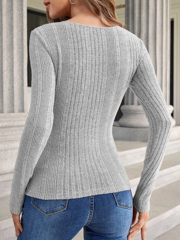 Ribbed Knit Half Button Tee Ribbed Knit Half Button Tee