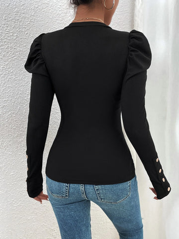 Button Detail Gigot Sleeve Tee Button Detail Gigot Sleeve Tee