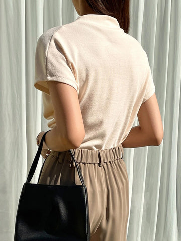 DAZY Solid Mock Neck Ruched Detail Tee DAZY Solid Mock Neck Ruched Detail Tee