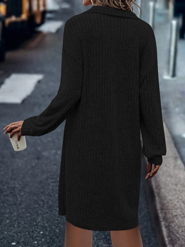 Zipper Half Placket Drop Shoulder Tee Dress Without Belt Zipper Half Placket Drop Shoulder Tee Dress Without Belt