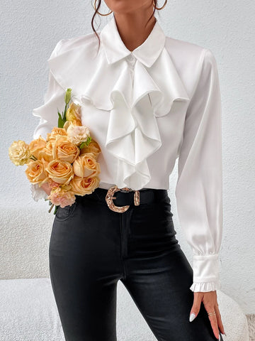 Ruffle Trim Flounce Sleeve Shirt Ruffle Trim Flounce Sleeve Shirt