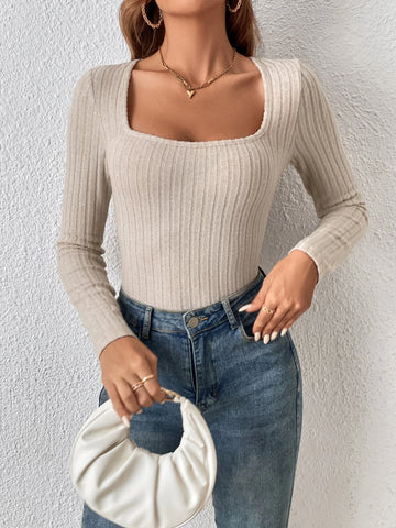 Square Neck Ribbed Knit Bodysuit Square Neck Ribbed Knit Bodysuit