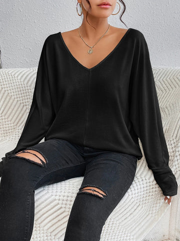 EZwear Solid V Neck Batwing Sleeve Tee EZwear Solid V Neck Batwing Sleeve Tee