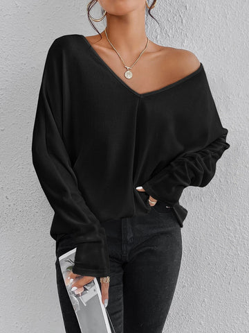 EZwear Solid V Neck Batwing Sleeve Tee EZwear Solid V Neck Batwing Sleeve Tee