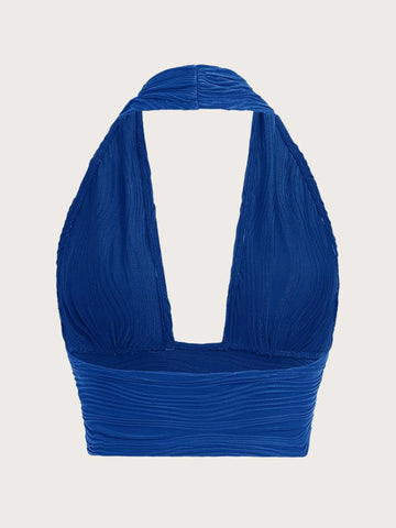 ICON Solid Backless Crop Halter Top ICON Solid Backless Crop Halter Top