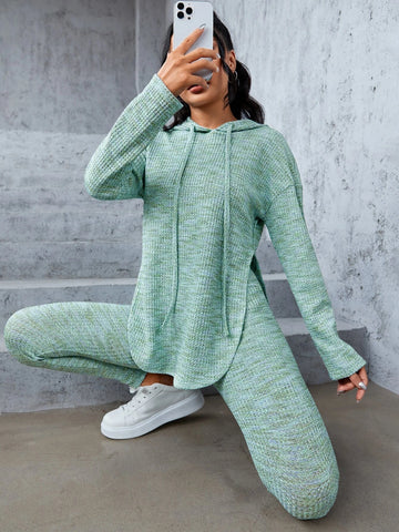 Space Dye Drop Shoulder Split Hem Drawstring Hoodie & Leggings Space Dye Drop Shoulder Split Hem Drawstring Hoodie & Leggings