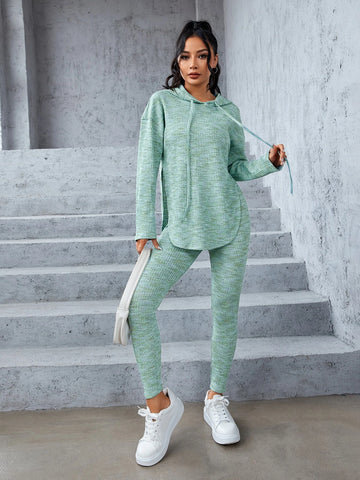 Space Dye Drop Shoulder Split Hem Drawstring Hoodie & Leggings Space Dye Drop Shoulder Split Hem Drawstring Hoodie & Leggings