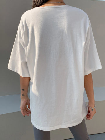 DAZY Solid Split Hem Patched Drop Shoulder Tee DAZY Solid Split Hem Patched Drop Shoulder Tee