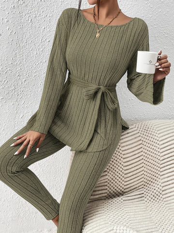 Ribbed Knit Belted Tee & Leggings Ribbed Knit Belted Tee & Leggings