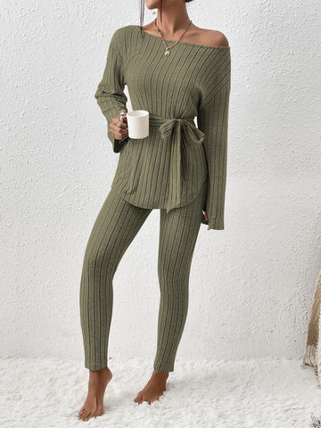 Ribbed Knit Belted Tee & Leggings Ribbed Knit Belted Tee & Leggings