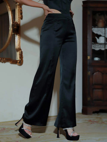 D&M High Waist Button Detail Satin Pants D&M High Waist Button Detail Satin Pants