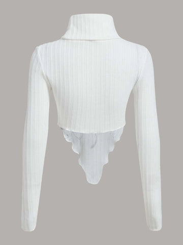 Figure Graphic High Neck Asymmetrical Hem Crop Tee Figure Graphic High Neck Asymmetrical Hem Crop Tee