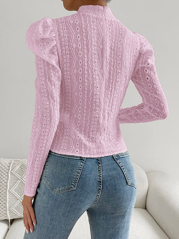 Felegant Mock Neck Gigot Sleeve Eyelet Embroidery Tee Felegant Mock Neck Gigot Sleeve Eyelet Embroidery Tee