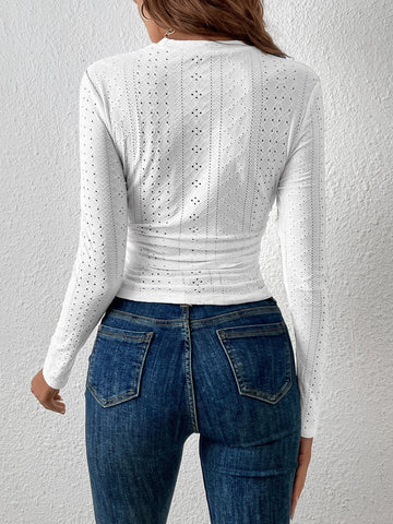 Eyelet Embroidery Ruched Side Tee Eyelet Embroidery Ruched Side Tee