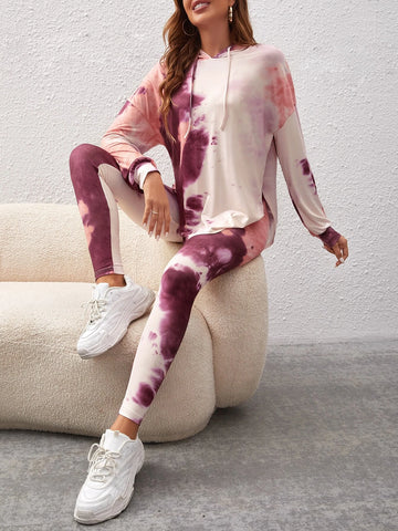 Unity Tie Dye Drop Shoulder Drawstring Hoodie & Leggings Unity Tie Dye Drop Shoulder Drawstring Hoodie & Leggings