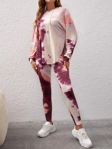 Unity Tie Dye Drop Shoulder Drawstring Hoodie & Leggings Unity Tie Dye Drop Shoulder Drawstring Hoodie & Leggings
