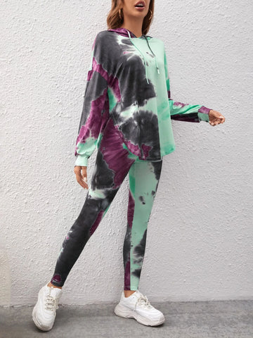 Unity Tie Dye Drop Shoulder Drawstring Hoodie & Leggings Unity Tie Dye Drop Shoulder Drawstring Hoodie & Leggings