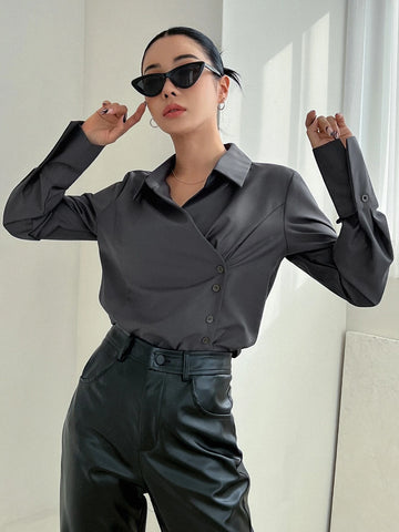 DAZY Solid Button Front Shirt DAZY Solid Button Front Shirt