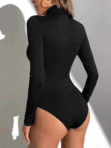 Solid High Neck Slim Fit Tee Bodysuit Solid High Neck Slim Fit Tee Bodysuit