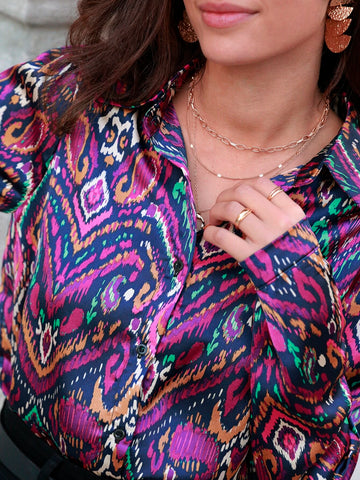 Frenchy Allover Print Button Front Satin Shirt Frenchy Allover Print Button Front Satin Shirt