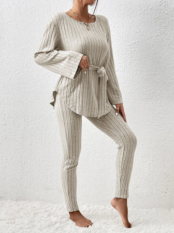 Ribbed Knit Belted Tee & Leggings Ribbed Knit Belted Tee & Leggings