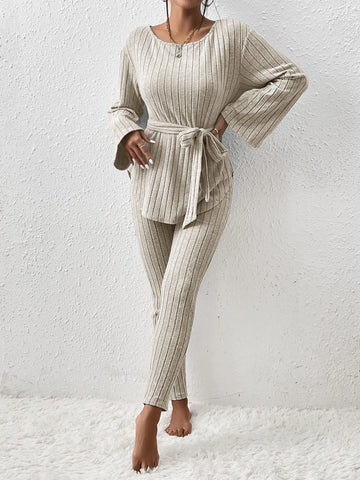 Ribbed Knit Belted Tee & Leggings Ribbed Knit Belted Tee & Leggings