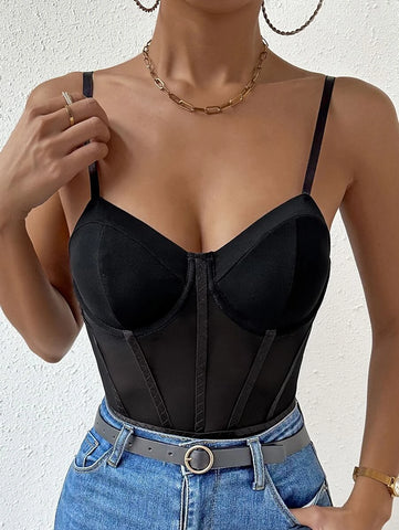 Contrast Mesh Bustier Cami Bodysuit Contrast Mesh Bustier Cami Bodysuit