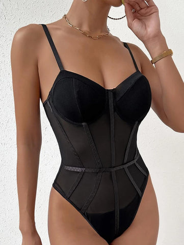 Contrast Mesh Bustier Cami Bodysuit Contrast Mesh Bustier Cami Bodysuit