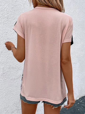 Leopard Print Colorblock Batwing Sleeve Tee Leopard Print Colorblock Batwing Sleeve Tee