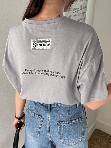 DAZY Slogan Graphic Patched Drop Shoulder Tee DAZY Slogan Graphic Patched Drop Shoulder Tee