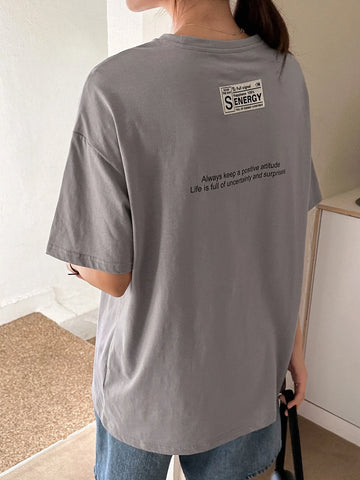 DAZY Slogan Graphic Patched Drop Shoulder Tee DAZY Slogan Graphic Patched Drop Shoulder Tee