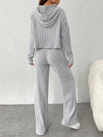 PETITE Ribbed Knit Drop Shoulder Drawstring Hoodie & Pants PETITE Ribbed Knit Drop Shoulder Drawstring Hoodie & Pants