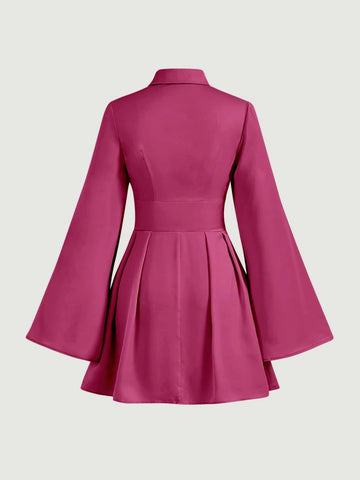 MOD Trumpet Sleeve Bow Front Ruffle Hem Shirt Dress MOD Trumpet Sleeve Bow Front Ruffle Hem Shirt Dress