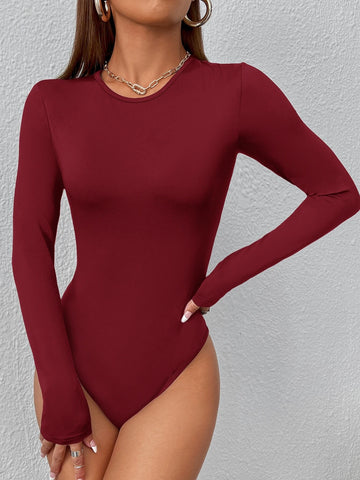 Solid Round Neck Slim Fit Tee Bodysuit Solid Round Neck Slim Fit Tee Bodysuit