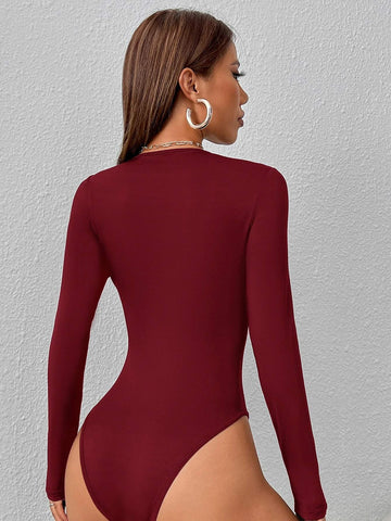 Solid Round Neck Slim Fit Tee Bodysuit Solid Round Neck Slim Fit Tee Bodysuit