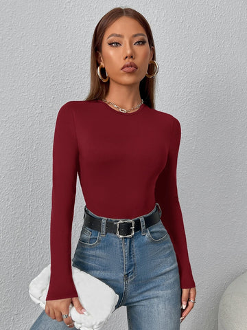 Solid Round Neck Slim Fit Tee Bodysuit Solid Round Neck Slim Fit Tee Bodysuit