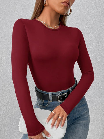 Solid Round Neck Slim Fit Tee Bodysuit Solid Round Neck Slim Fit Tee Bodysuit